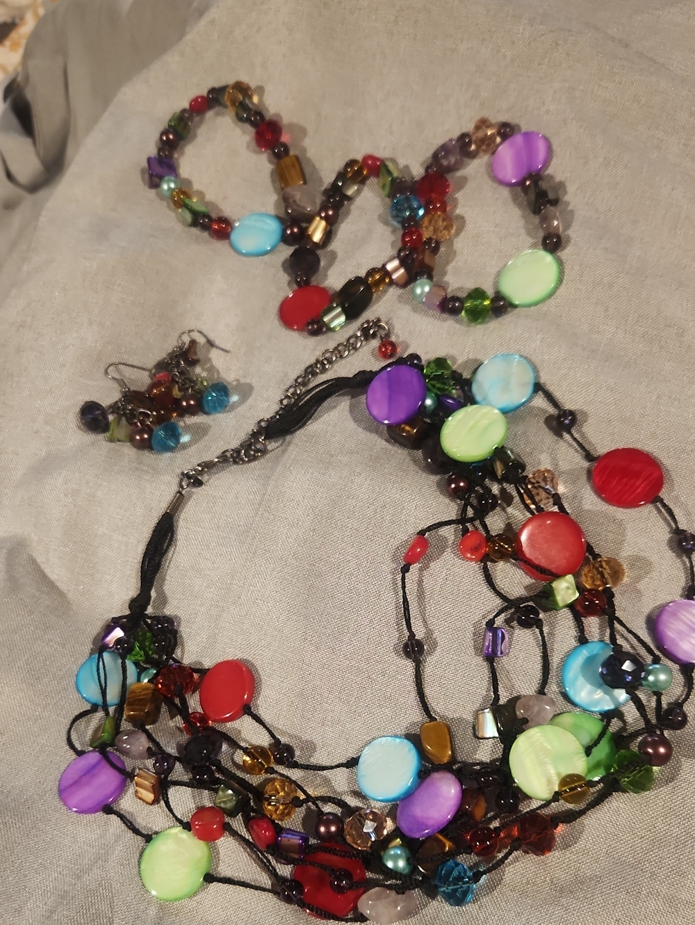 Multicolor Disc Bead Layered Necklace and Earring Set